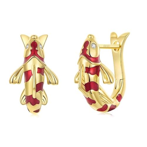 RUKYF Gold Plated Star,Koi Fish & Dachshund Hoop Earrings - Cute Animal Huggie Earrings for Women - Hypoallergenic, Dainty & Lightweight - Gift for Pet Loves - Image 1