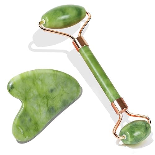 BAIMEI IcyMe Jade Face Roller & Gua Sha, Facial Beauty Skin Care Tools, Self Care Gift for Men Women, Massager for Face, Eyes, Neck, Relieve Fine Lines and Wrinkles - Green - Image 1