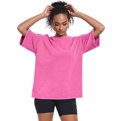 Womens Vintage Oversized T Shirts Acid Washed Baggy Cotton Tee Casual Workout Boyfriend Short Sleeve Tops thumbnail 2