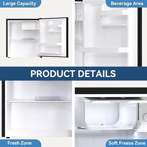 Frestec 1.7 Cu.Ft Mini Fridge with Freezer,Mini Fridge for Bedroom,Small Refrigerator,Dorm Refrigerators with Freezer,Compact Refrigerator for Office,Apartment,Dorm,Bedroom (Black) thumbnail 4