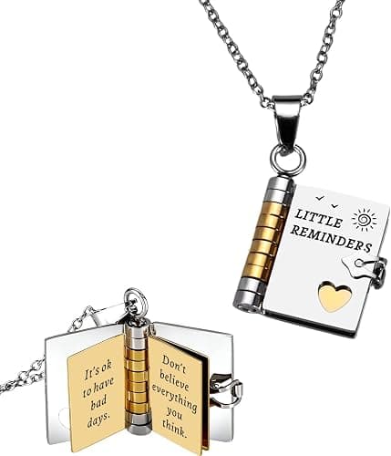 Little Reminders Book Necklace Back to School Supplies for Girls Daughter | College Essentials for Girls, Stocking Stuffers Birthday Gift for Women Girls Granddaughter Sister, Adjustable Book Necklace - Image 1