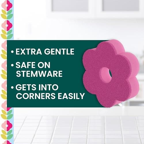Scotch-Brite Brite Blooms Extra Gentle Scrub Sponge, Dishwasher-Safe Kitchen Sponge for Cleaning Delicate Surfaces, Pink Spring Flower Dish Sponges Made with 100% Recycled Fibers thumbnail 2