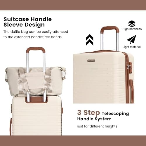 Tripcomp Luggage set 5 Piece Suitcases with Wheels, ABS Hardshell Carry On and Checked luggage with TSA lock a travel bag and a toiletry bag (20/24/28), Creamy White thumbnail 4