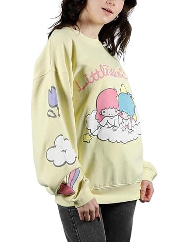 Bioworld Little Twin Stars Kissing The Moon Crew Neck Long Sleeve Yellow Adult Sweatshirt thumbnail 6