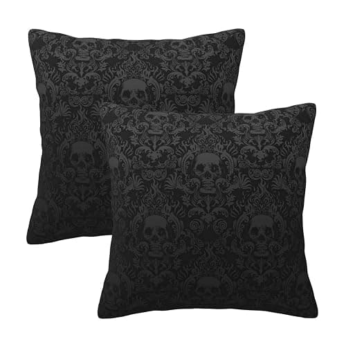 NHJMH Gothic Black Skull 2 Pack Throw Pillow Covers Square Sofa Cushion Cover Home Living Room Bedroom Bed Case Office Waist Protection Car Lumbar Cover, 18 x 18-Inch (A238) - Image 1