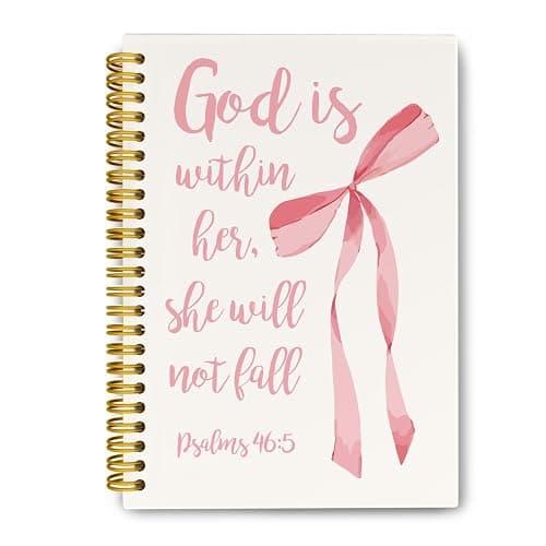 JKMBN Christian Bible Verse Journaling Notebooks, Coquette Pink Bows Spiral Notebook Journal, Christian Gifts for Women Girls, God is Within Her Notebook, Hardcover Lined Notebook 5.5 x 8.3 - Image 1