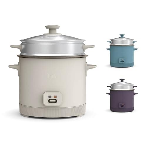 bella 16 Cup Rice Cooker with Steamer, Dishwasher Safe Steaming Basket, Rice Paddle and Measuring Cup, Removable Nonstick Cooking Bowl, Automatic Keep Warm Function​, 400 Watt, Oatmilk - Image 1