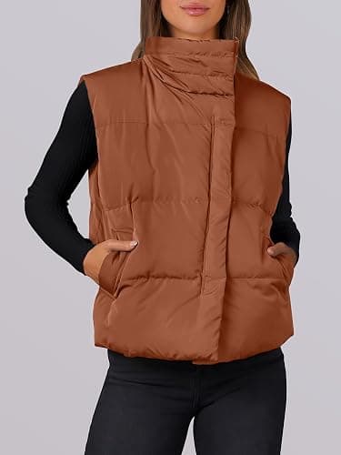 ANRABESS Women Puffer Vest Sleeveless Zip Up Stand Collar Quilted Lightweight Jacket Winter Warm Puffer Padded Down Outerwear thumbnail 3