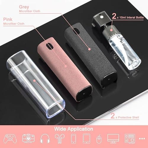 2 Pack Screen Cleaner Spray and Wipe for Laptop Monitor and Car Screens, Phone Touchscreen Mist Cleaning Kit for Cellphone, Tablet, PC, Computer, LCD, Eyeglass, iPhone, iPad, Mac Pro - Black and Pink thumbnail 2