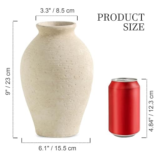 Vanselia Ceramic Flower Vase Home Decor - Large Farmhouse Table Vases Rustic Vintage Living Room Kitchen Bedroom Decorations for House Book Shelf Office Coffee Desk Dining Fireplace (9" Rustic) thumbnail 2