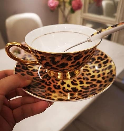 Eplze® YBK Tech Euro Style Bone China Cup& Saucer Set, Ceramic Tea Coffee Cup for Home Kitchen Wedding (Leopard Pattern) thumbnail 7