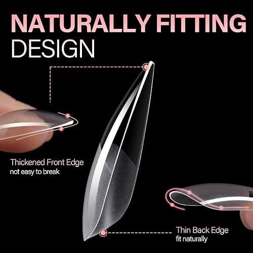 AILLSA Long Almond Nail Tips Full Cover Clear Gelly Nails Tips Half Matte Acrylic Tips Pre-Filed Fake Press on Nail Tips for Extension Home DIY Salon Manicure 216PCS 12 Sizes thumbnail 2