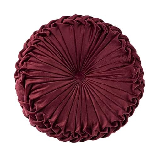 Teieas Round Pillows Velvet Pleated Circle Pillow Chair Cushion Floor Pillows Home Decorations for Home Couch Chair Bed Car Burgundy - Image 1