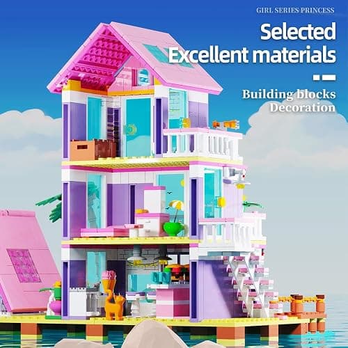 Girl Beach House Building Blocks Toys for Girls Age 8+, Seaside Villa Friends Building Set with Light, 791pcs Mini Bricks - Pink thumbnail 8