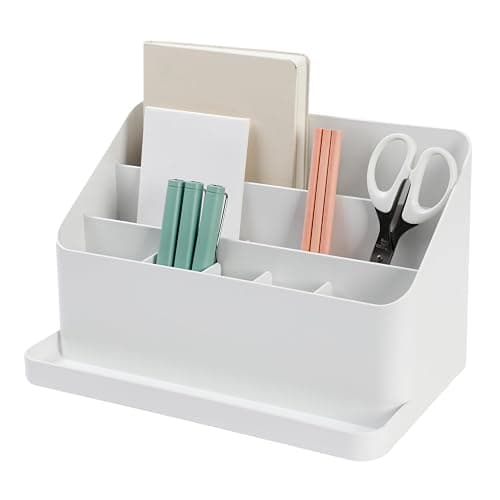 BLUE GINKGO Desk Organizer – Korean-Made Office Storage for Pens, Notes, Mail, and Supplies (White) - ORGANIZER - WHITE - Image 1