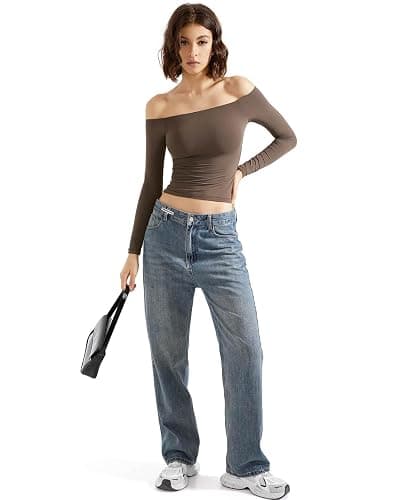 SUUKSESS Women Off Shoulder Double Lined Long Sleeve Shirts Basic Going Out Tops thumbnail 7