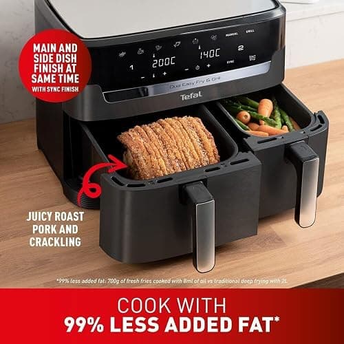 Tefal Easy Fry Dual Zone Digital Air Fryer, 2 Drawers, 8.3L, 8in1, Air Fry, Extra Crisp, Roast, Bake, Reheat, Dehydrate, 6 Portions, Non-Stick, Dishwasher Safe Baskets, Black & Metal EY901840 thumbnail 6