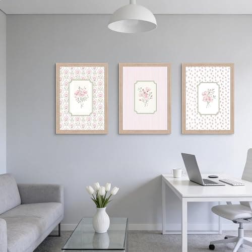 Pink Floral Canvas Wall Art Framed 3Pcs Cottage Home Decor 12x16 Inch | Ready to Hang Botanical Painting Prints Picture Poster Vintage Farmhouse Decor Living Room Bedroom Entryway Hallway Foyer thumbnail 7