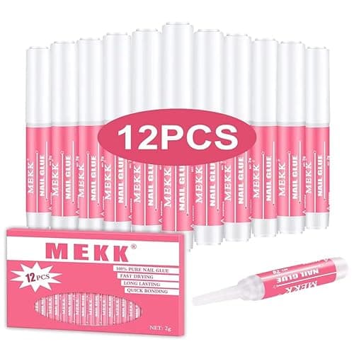 MEKK Nail Glue,Super Strong & Long-Lasting Nail Glue for Acrylic Nails,Press Ons & Nails Tips,Professional Adhesive for Nail Art Supplies,0.07OZ/PCS (12PCS)