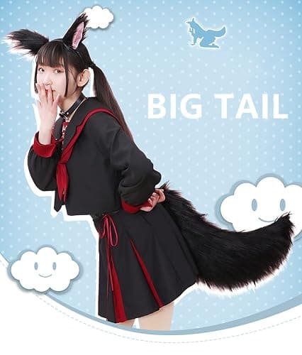 Fxaelian Faux Fur Animal Big Tail Fox Cat Dog Wolf Tail Set Halloween Cosplay Party Costume Accessory thumbnail 6