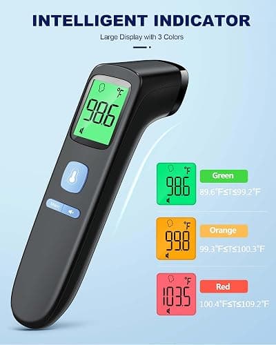 ANMEATE No-Touch Forehead Thermometer for Adults, Infrared Digital Thermometer for Kids, Touchless Baby Thermometer, Accurate Reading with Large Display, Mute Mode, Memory Recall, Fever Alarm - Black thumbnail 3