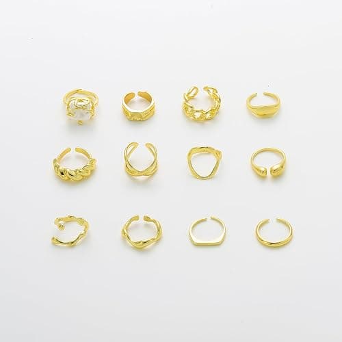 Slpytc Chunky Yellow Stackable Rings Set for Women,Vintage Knuckle Rings Dainty Hollow Carved Joint Finger Midi Rings Pack Adjustable Signet Mixed Size thumbnail 7
