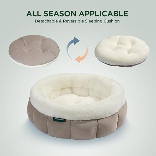 BALANCE Cat Beds for Indoor Cats, Washable Round Cat Bed, Cute Kitten Bed with Anti-Slip Bottom for Kitty and Puppy, 18 Inches, Goat thumbnail 6