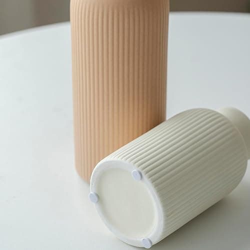 Modern Ceramic Vase Set, Earth Tone Natural Color Ribbed Matte Design, 3-Piece Decorative Vases for Home, Living Room, Office (Coffee Mix) thumbnail 6
