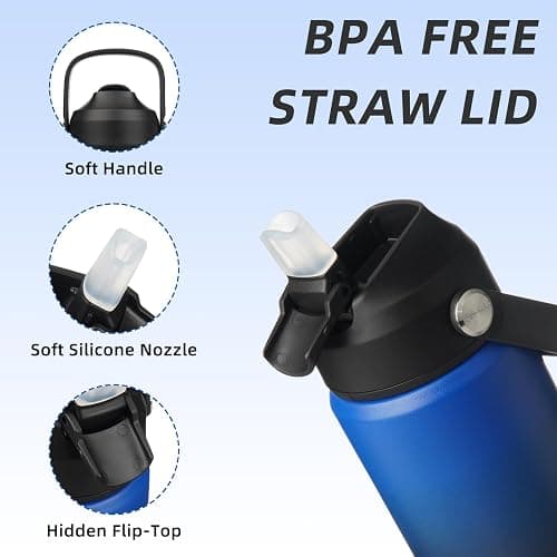 BJPKPK Insulated Water Bottle with Straw Lid, 18oz Thermo Water Bottles, Flex Handle & Non-slip Boot, BPA Free Leak Proof Stainless Steel Metal Thermo, Tumblers, Cups,Black Blue thumbnail 4