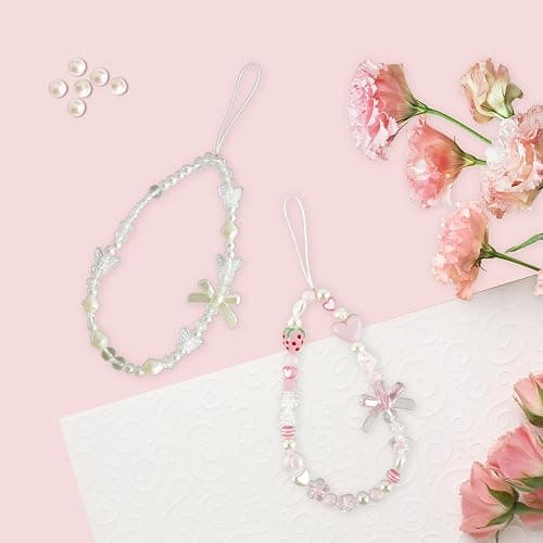 Xyulaan Pink Beaded Phone Wrist Straps, Y2K Phone Case Charms Camera Charm Strap, Lanyard Keychain Wristlet Aesthetic Cellphone Charm thumbnail 4