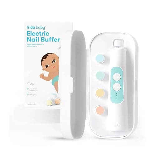 Frida Baby Electric Nail Buffer | Safe + Easy Baby Nail File, Baby Nail Clippers + Nail Trimmer Kit for Newborn, Toddler, Children's Fingernails/Toenails, 4 Buffer Pads, LED Light, Storage Case, White - Image 1