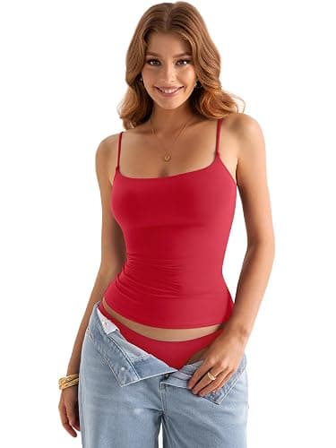 EasyGala Womens Double Lined Square Neck Tank Tops Adjustable Spaghetti Strap Camisole Y2K Going Out Cami Shirt thumbnail 2