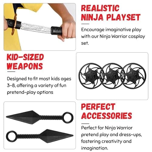 Liberty Imports Ninja Warrior Bow and Arrow Archery Set with Katana Sword, Sai, Melee Toy Weapons for Kids Pretend Role Play Equipment, Cosplay, Costume Accessories thumbnail 5