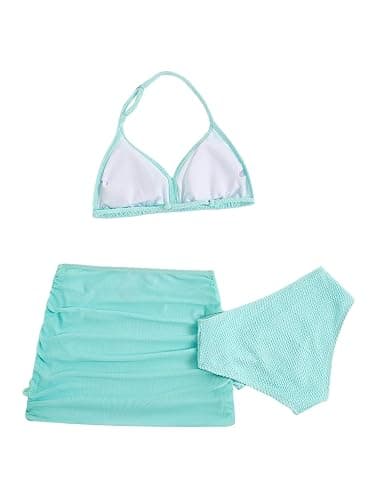 SHENHE Girl's 3 Piece Swimsuits with Cover Up Skirt Halter Triangle Bathing Suits Bikini Set thumbnail 2