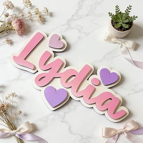 Customized Name Sign for Kids Room, Personalized Kids Name Signs for Bedroom Wall, Wooden Nursery Wall Decor for Girls, Custom Baby Name Plaque, Pink Room Decoration11.81 x 7.87 in thumbnail 7