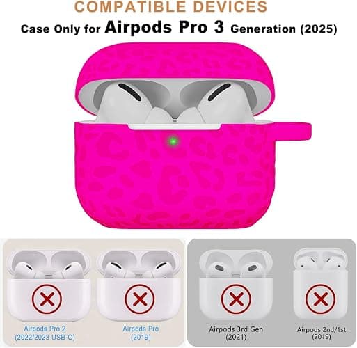 Case Compatible with AirPods Pro 3 Generation 2025 Cover with Keychain, Gawnock Engraved Leopard Skin Soft Cover for AirPods Pro 3 Case Full Protection,Front LED Visible, Rose Red thumbnail 2