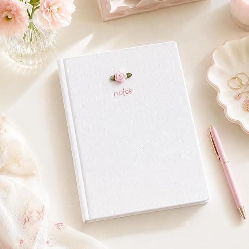 Pearhead Fabric Hardcover Journal Notebook 6x8 – Pointelle Embroidered College-Ruled Writing Journal with 200 Lined Pages, Pink thumbnail 8