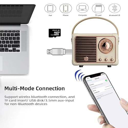 Baolira Retro Bluetooth Speaker, Portable Wireless Speaker with Crystal Clear Stereo Sound Rich Bass, Vintage Decor, Birthday Gifts for Women Teenage (Beige) thumbnail 2