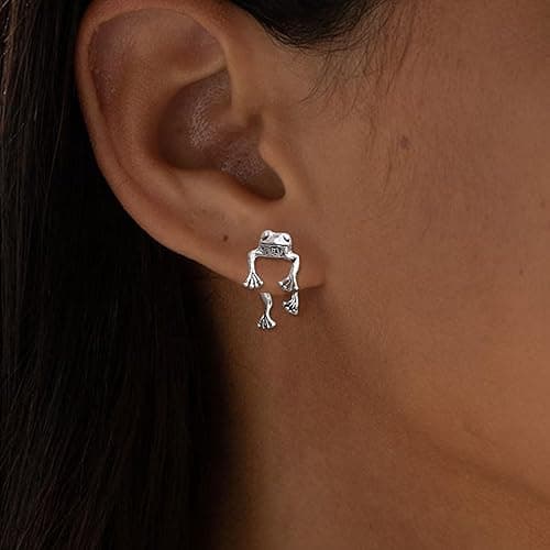Frog Earrings for Women Easter Basket Stuffers Vintage Frogs Shaped Stud Earrings Funny Cute 3D Animal Earrings Jewelry Gifts - A：silver frog earrings thumbnail 9