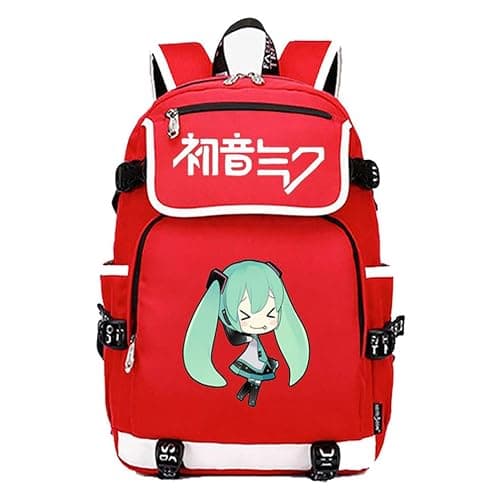 WANHONGYUE Hatsune Miku Anime Cosplay Schoolbag Rucksack 15.6" Laptop Backpack with USB Charging Port Red / 5 - Image 1