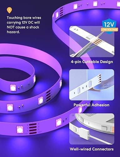 meross Smart LED Strip Lights, 32.8ft WiFi RGB Strip, Works with Apple HomeKit, Siri, Alexa&Google and SmartThings, App Control, Color Changing Lights Strip for Room, Party, Festivals, UL Listed thumbnail 3