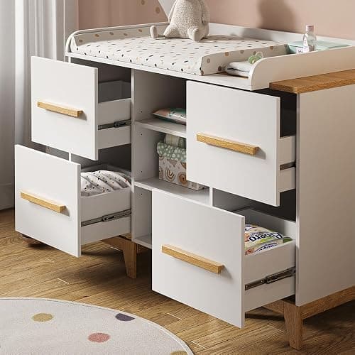 VitaliSpa Commode à Langer Malia, Blanc/Chêne, 133 x 98 cm XL avec 4 tiroirs thumbnail 5