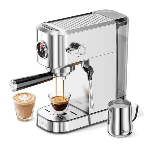 XIXUBX 20Bar Espresso Machine, Compact Espresso Maker with Milk Frother, Stainless Steel Coffee Machine for Cappuccino&Latte, 42oz Water Tank, Visible Pressure Gauge, Home&Office, Silver - Image 1