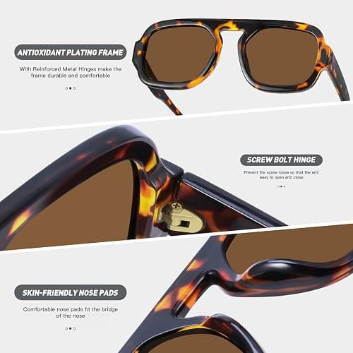 YDAOWKN Retro Square Aviator Sunglasses for Women Men Trendy Flat Top Sun Glasses UV Protection Vintage Shades thumbnail 6