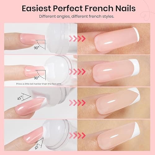 Beetles Nail Stamp, 4Pcs French Tip Tool Easy Manicure Nail Stamper Single Head Soft Silicone Long & Short French Tip Stamp Tool with 2Pcs Nail Scraper Decorations Gift for Women thumbnail 3