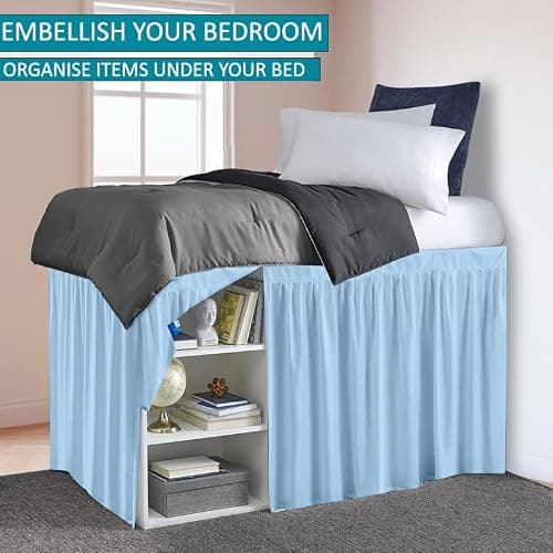 Peace Sleep Bedding Dorm Room Bed Skirt, Twin XL - 32 inch Drop, Dust Ruffled Bed Skirt for College Dorms, 100% Microfiber Extra Long Bedskirt - Light Blue thumbnail 3