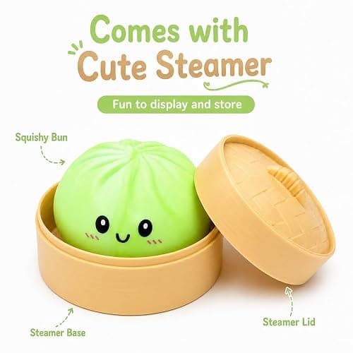 Crossunx Fruit Scented Dumpling Squishies Stress Balls, Green Tie-Dye Squishies Dumpling Fidget Sensory Toy with Food Steamer, Squeeze Dough Ball for Stress Relief, Stretchy Desk Toys Gift thumbnail 8