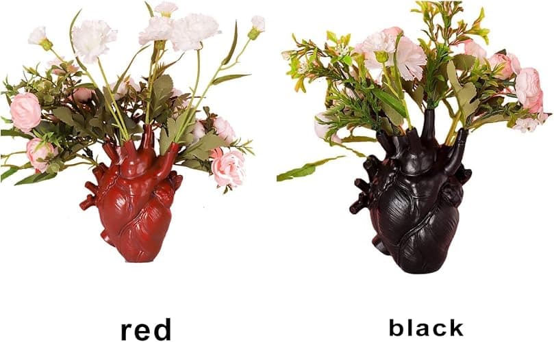 BestAlice Anatomical Heart Vase, Black Heart Shaped Vase for Flowers, Creative Heart-Shaped Sculpture Vase Heart-Shaped Art Resin Vase Desktop Ornament, Gift vases for Living Room Decorations, Black thumbnail 9