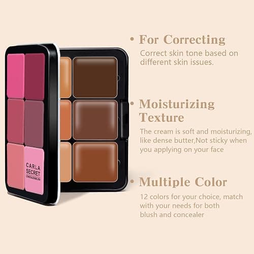 HOSAILY Cream Blush & Concealer Palette, 12 Colors, Long Wearing, Smudge Proof, Blendable Matte Finish, Face Makeup (02) thumbnail 2