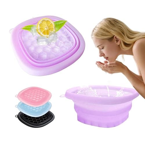 EBIGIC Face Bowl for Ice with Built-in IceTray,Collapsible Silicone Face Ice Bowl – Cold Plunge Therapy for Skin Tightening & Facial Treatment– Portable Spa Tool for Home & Travel（Purple) - Image 1